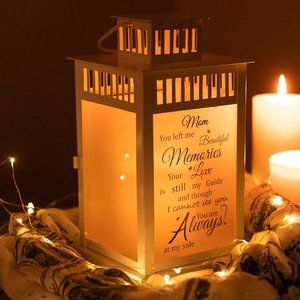 WOODEXPE Sympathy Gift Mother's Keepsake Lantern with LED Candle/Remote Control